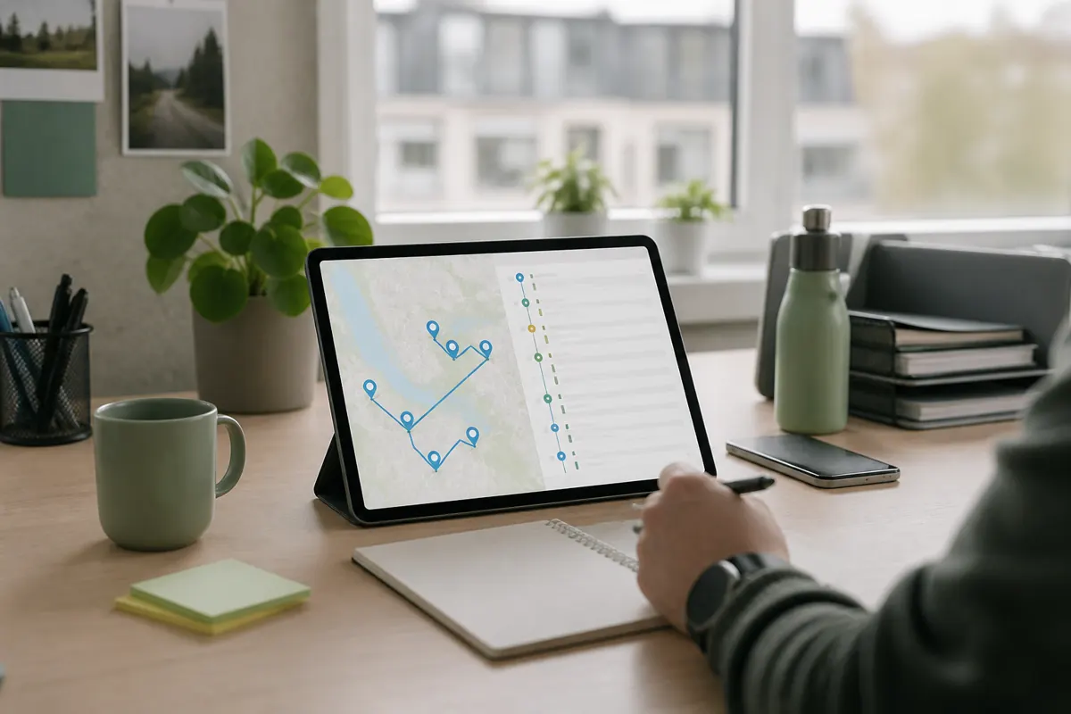 Planning board and route map on a desk