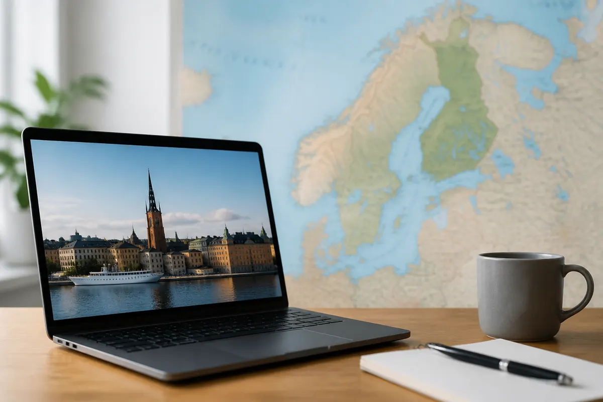 Laptop open for Nordic company research